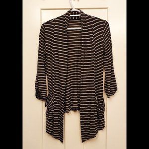 Black and grey stripe 3/4 sleeve blanket cardigan with pockets